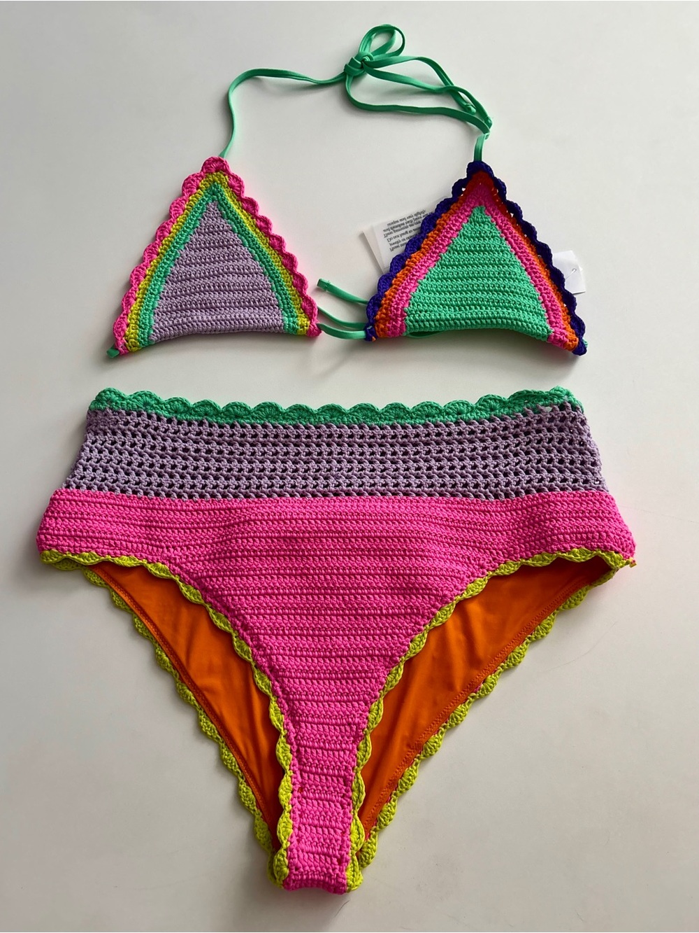Beach Riot Nwt Crochet Swim Bikini Set Winona Top Wyatt Bottom Pink Orange M / L